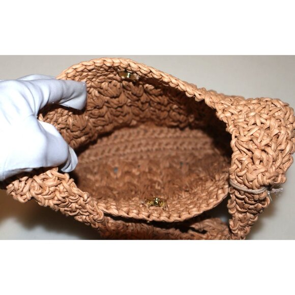 Handmade Raffia Straw Bag Woven Tan Shoulder Purse Boho Cottagecore Indie - Picture 5 of 5